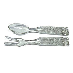 Vintage Anchor Hocking WEXFORD GLASS Fork and Spoon Salad Serving Set 9.75"